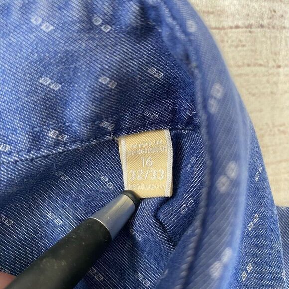 Michael Kors 100% cotton button down men’s blue print dress shirt size 16 32x33 - Picture 11 of 11